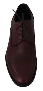 Dolce & Gabbana Red Bordeaux Leather Derby Formal Shoes - Zeiniez