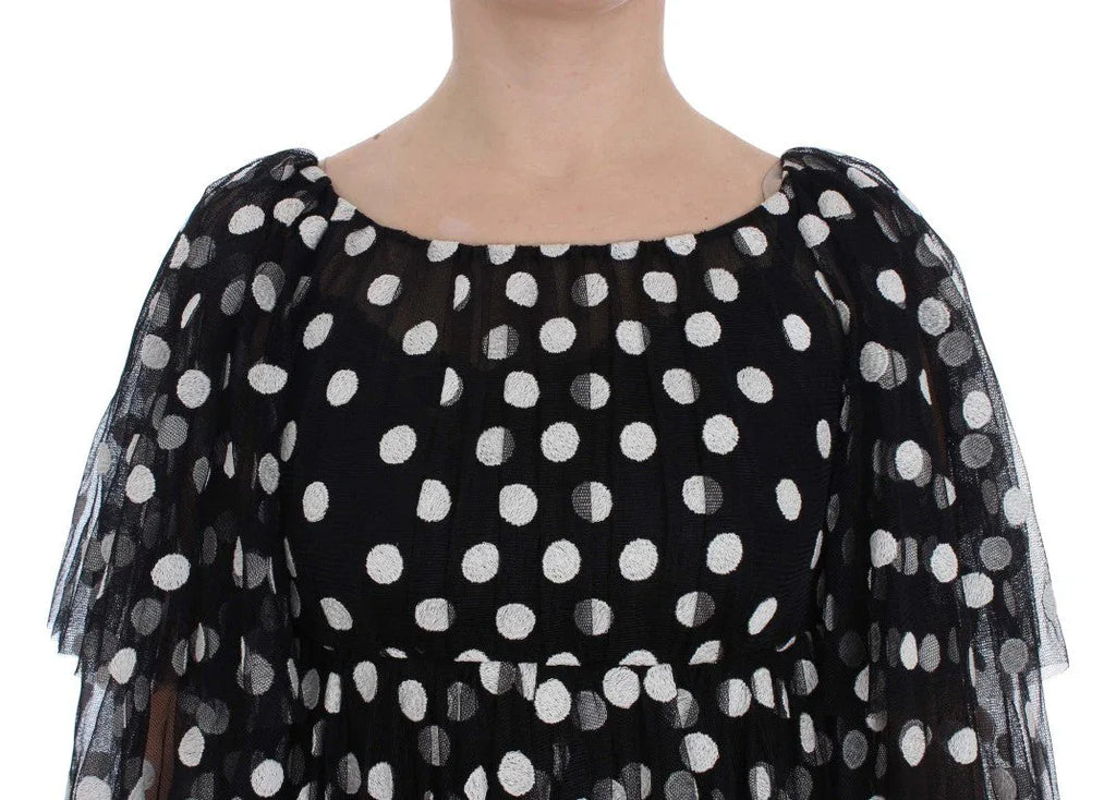 Dolce & Gabbana Black White Polka Dotted Ruffled Dress - Zeiniez