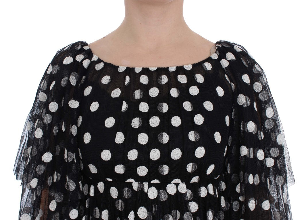 Dolce & Gabbana Black White Polka Dotted Ruffled Dress Dolce & Gabbana