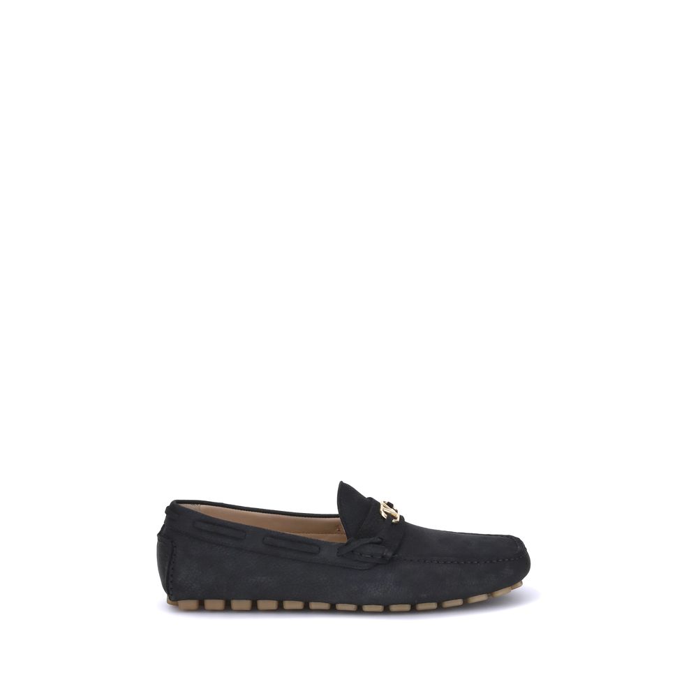Valentino Garavani Black Calf Leather Bos Taurus Slip-On Loafers