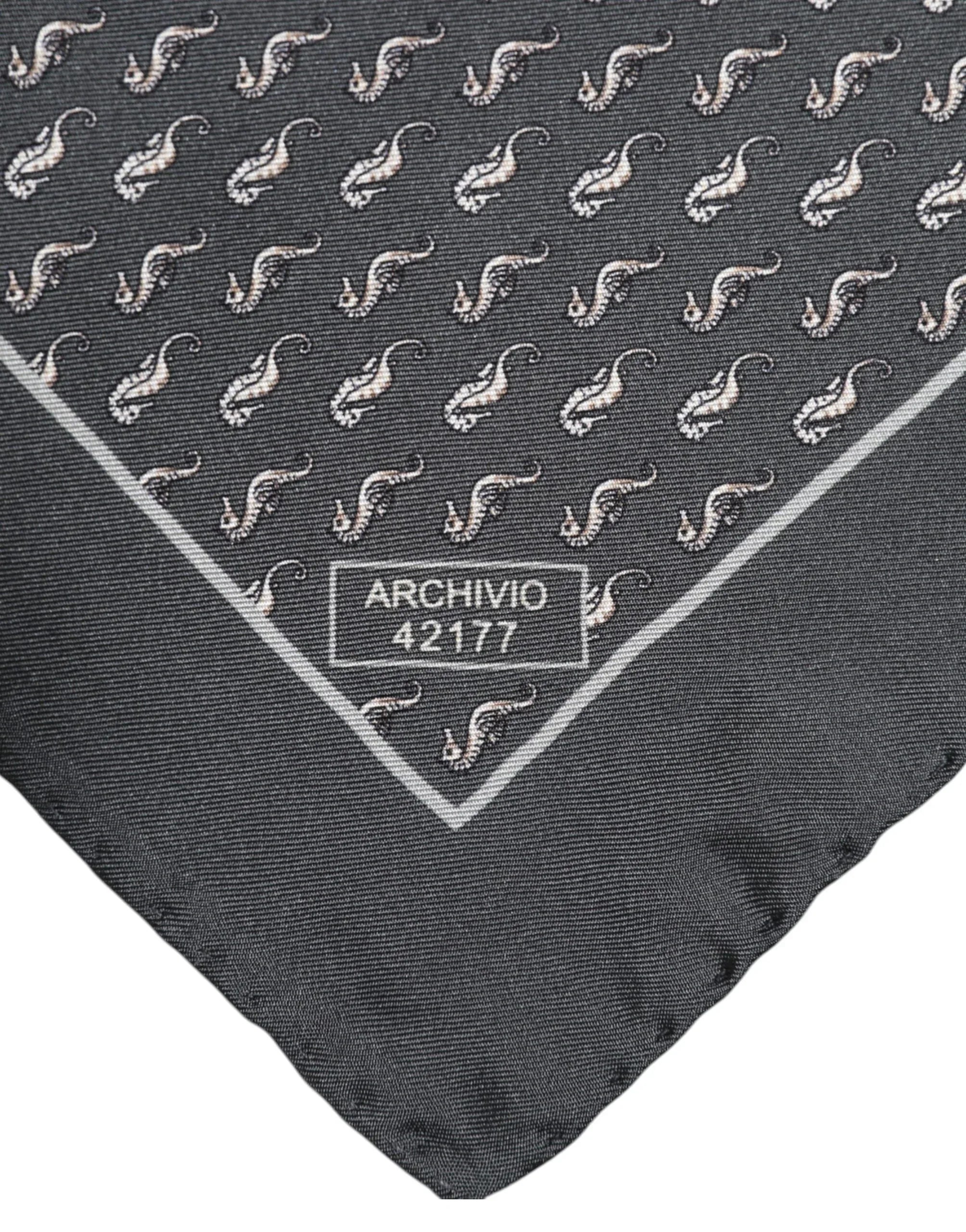 Dolce & Gabbana Black Fish Print Silk Square Men Foulard Scarf - Zeiniez