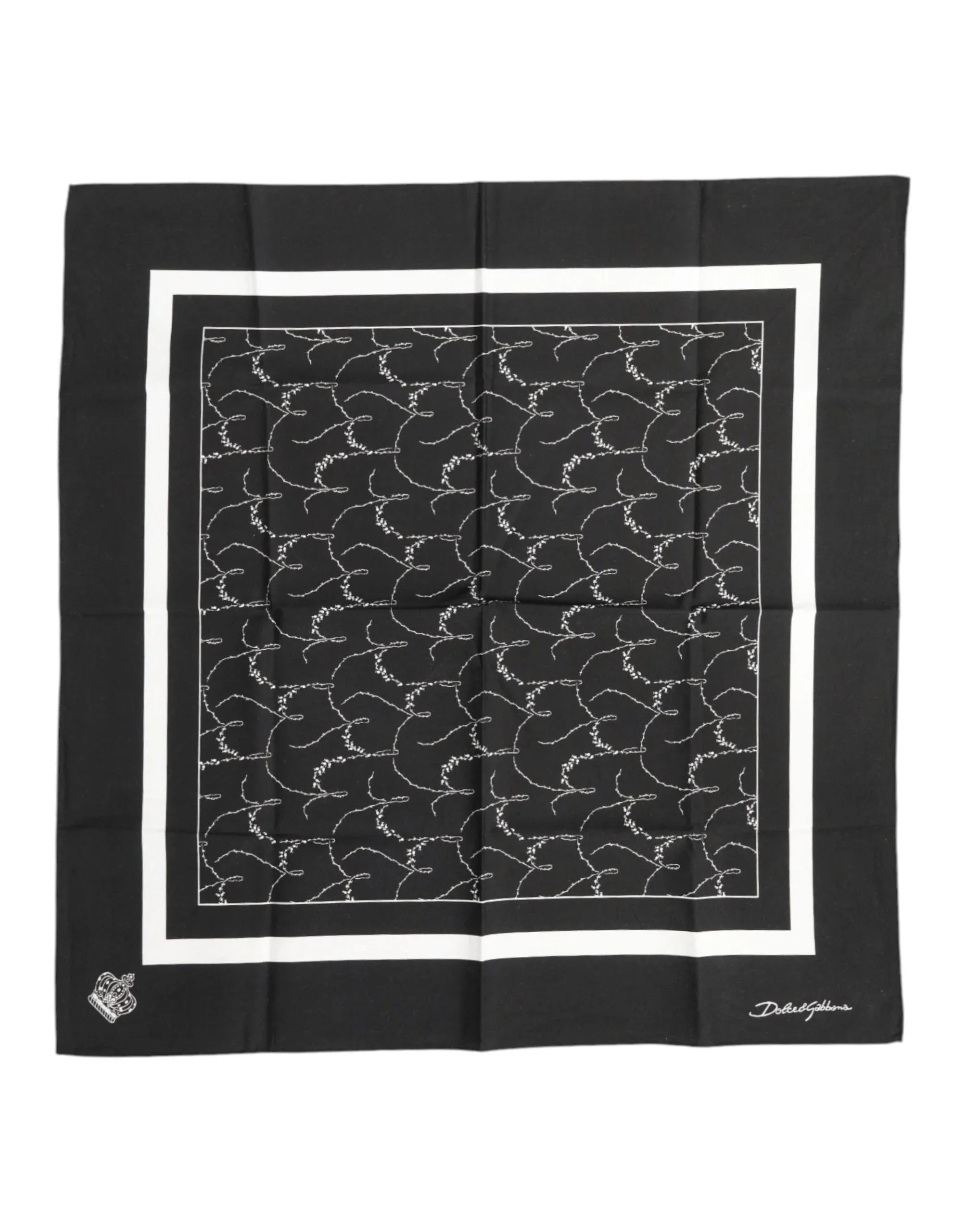 Dolce & Gabbana Black White Printed Square Men Foulard Scarf - Zeiniez