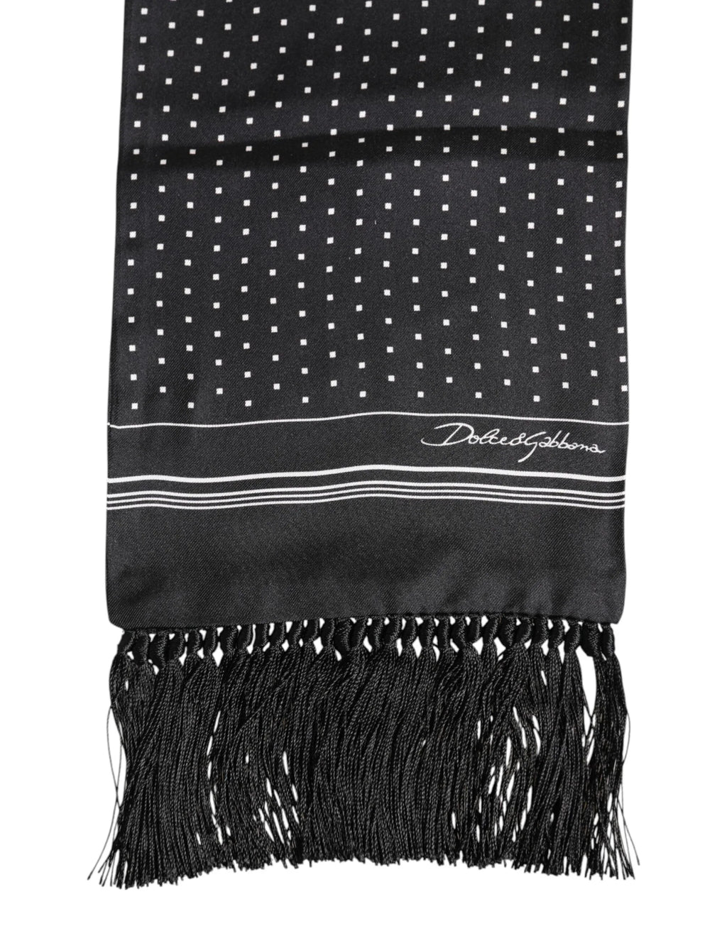 Dolce & Gabbana Black White Polka Dot Fringes Foulard Scarf - Zeiniez