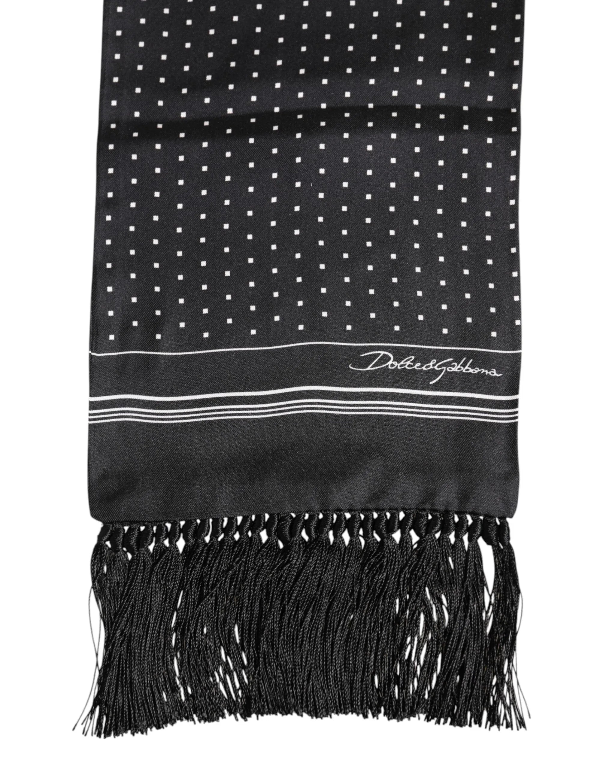 Dolce & Gabbana Black White Polka Dot Fringes Foulard Scarf - Zeiniez
