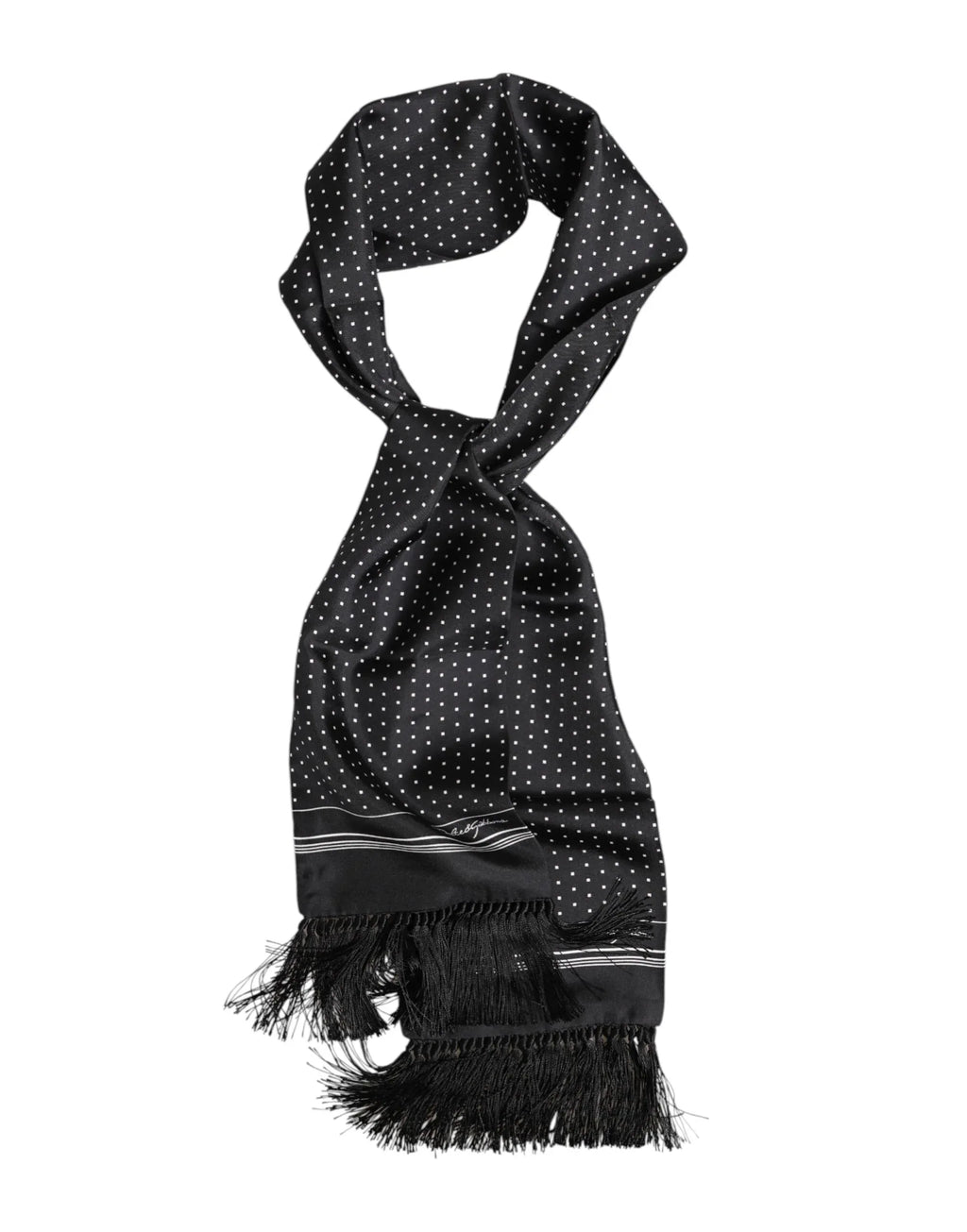 Dolce & Gabbana Black White Polka Dot Fringes Foulard Scarf - Zeiniez
