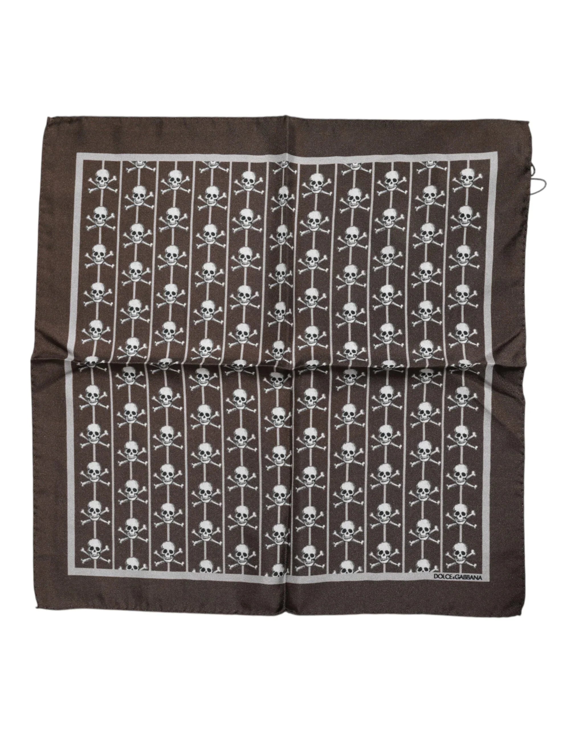 Dolce & Gabbana Brown Skull Silk Square Men Foulard Scarf - Zeiniez