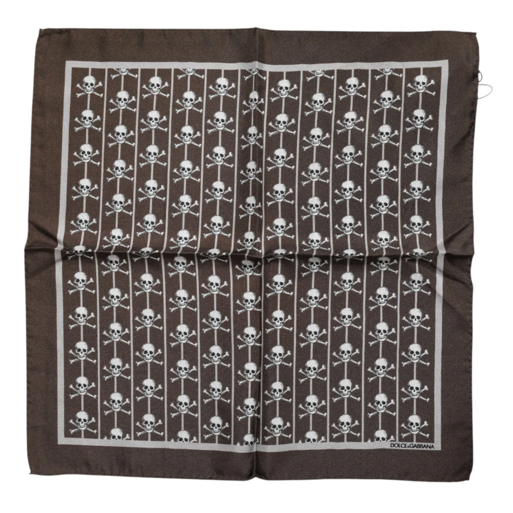 Dolce & Gabbana Brown Skull Silk Square Men Foulard Scarf - Zeiniez