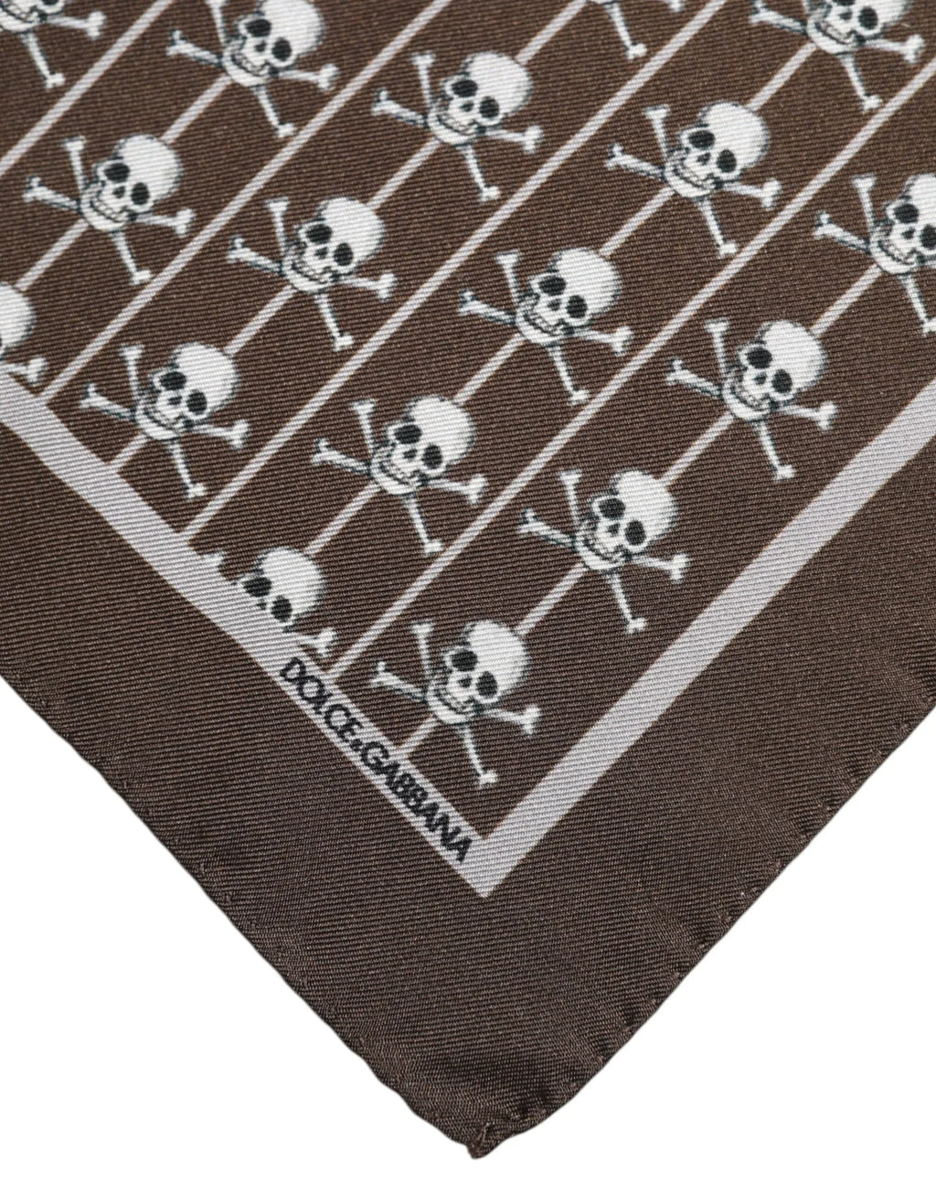 Dolce & Gabbana Brown Skull Silk Square Men Foulard Scarf - Zeiniez