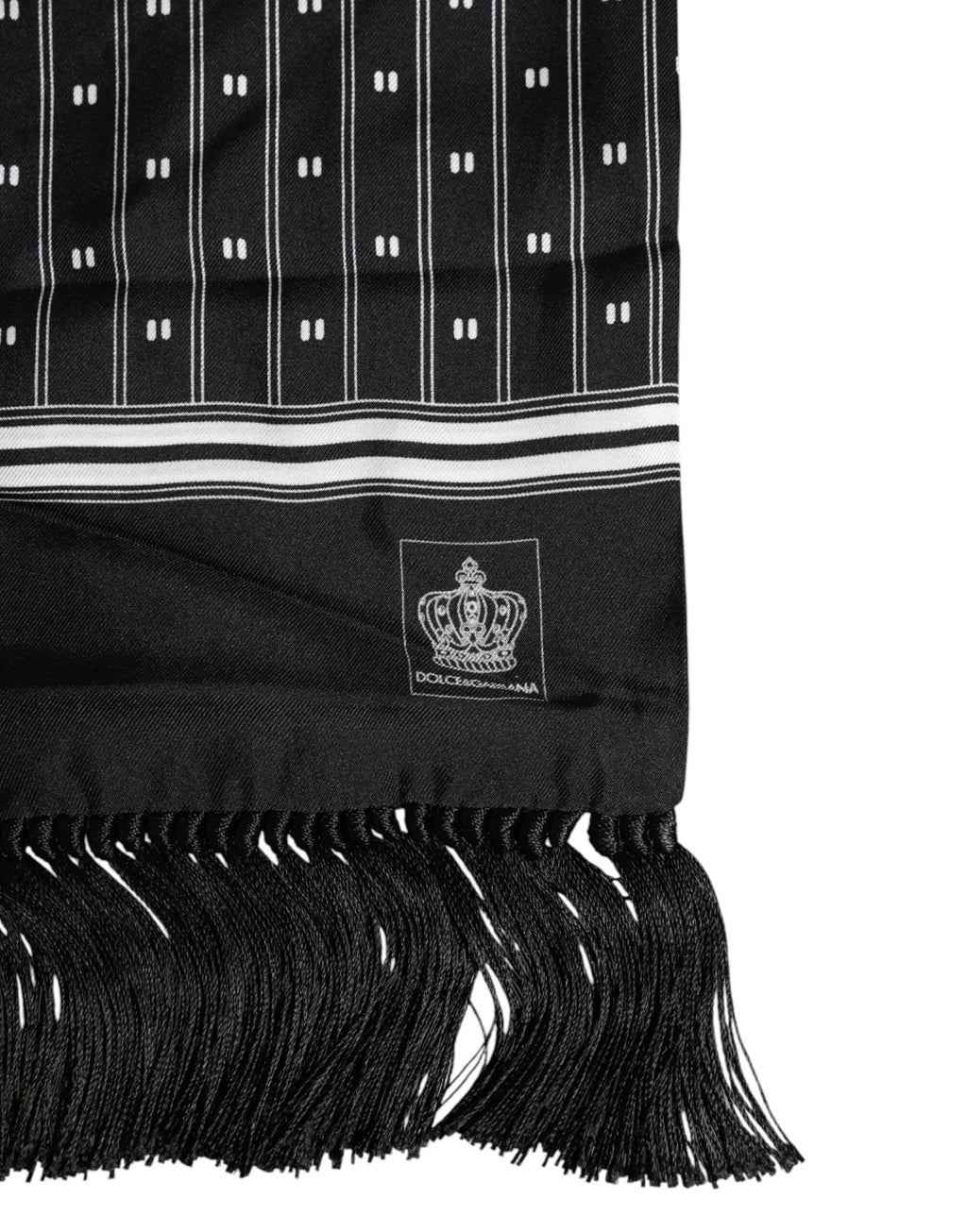 Dolce & Gabbana Black Silk Printed Fringes Men Foulard Scarf - Zeiniez