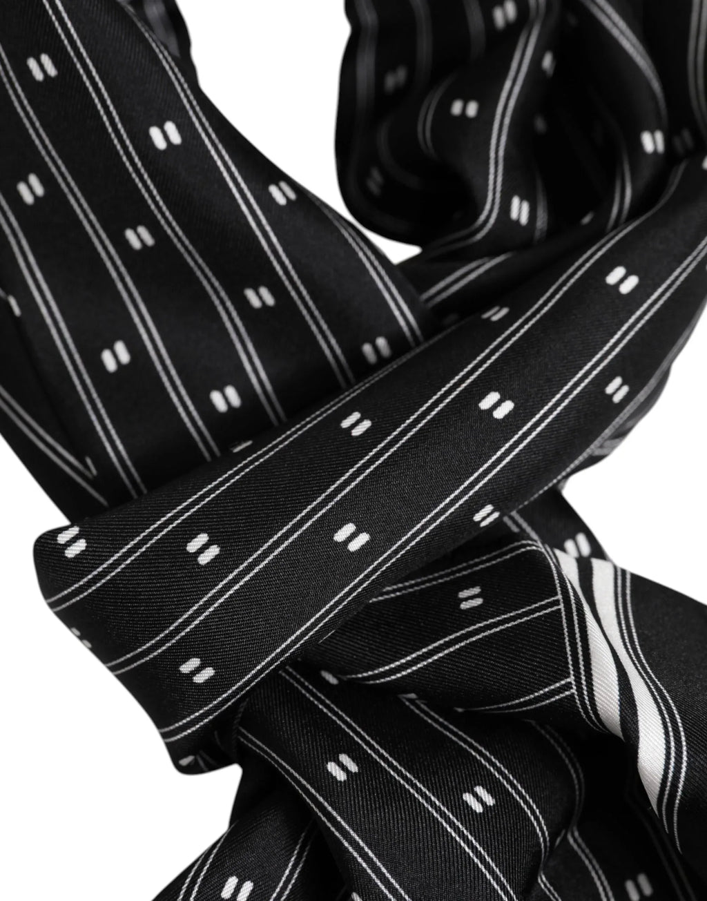 Dolce & Gabbana Black Silk Printed Fringes Men Foulard Scarf - Zeiniez