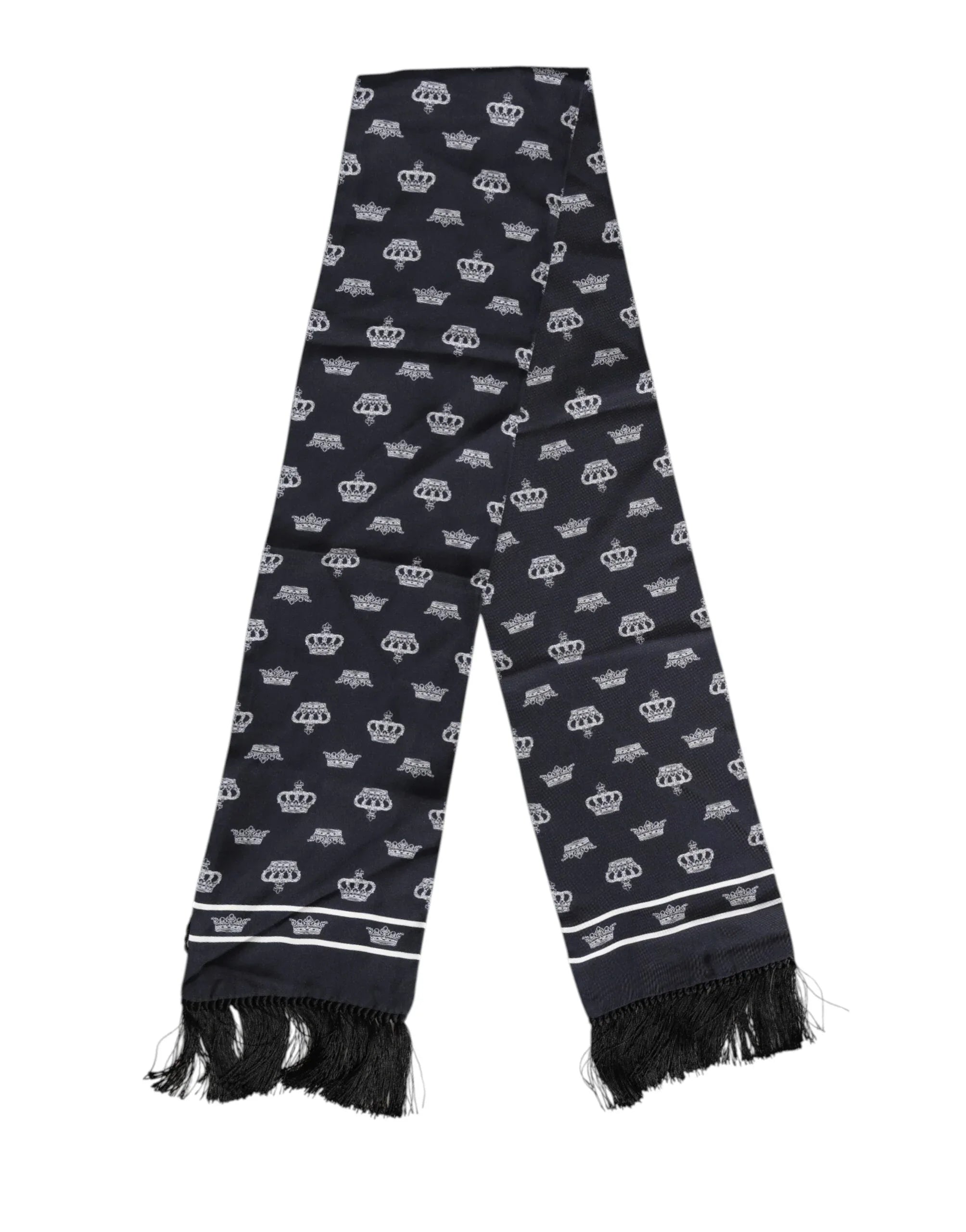 Dolce & Gabbana Black Silk Crown Fringes Men Foulard Scarf - Zeiniez