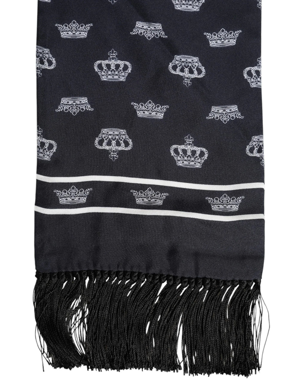 Dolce & Gabbana Black Silk Crown Fringes Men Foulard Scarf - Zeiniez