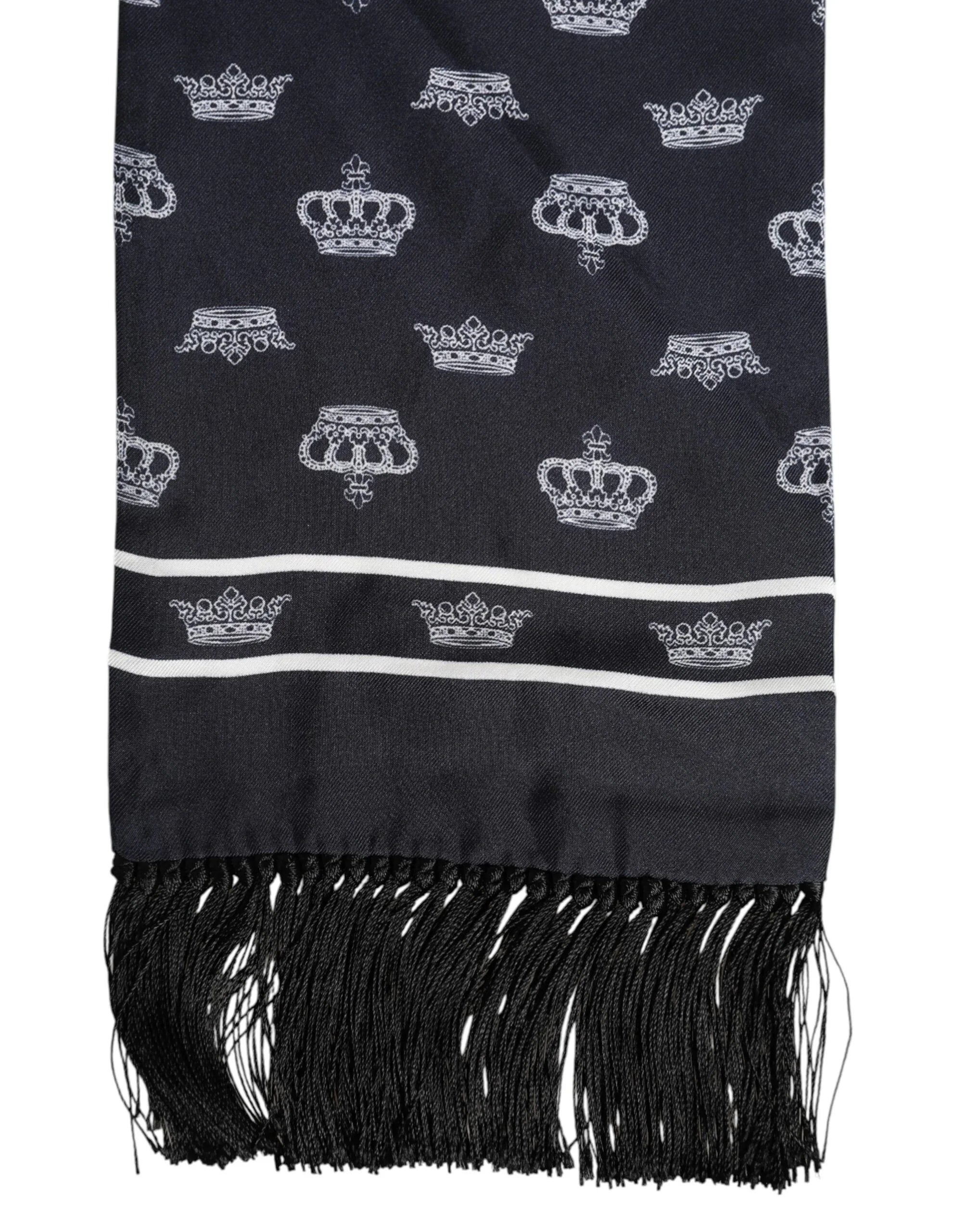 Dolce & Gabbana Black Silk Crown Fringes Men Foulard Scarf - Zeiniez