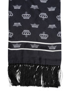 Dolce & Gabbana Black Silk Crown Fringes Men Foulard Scarf