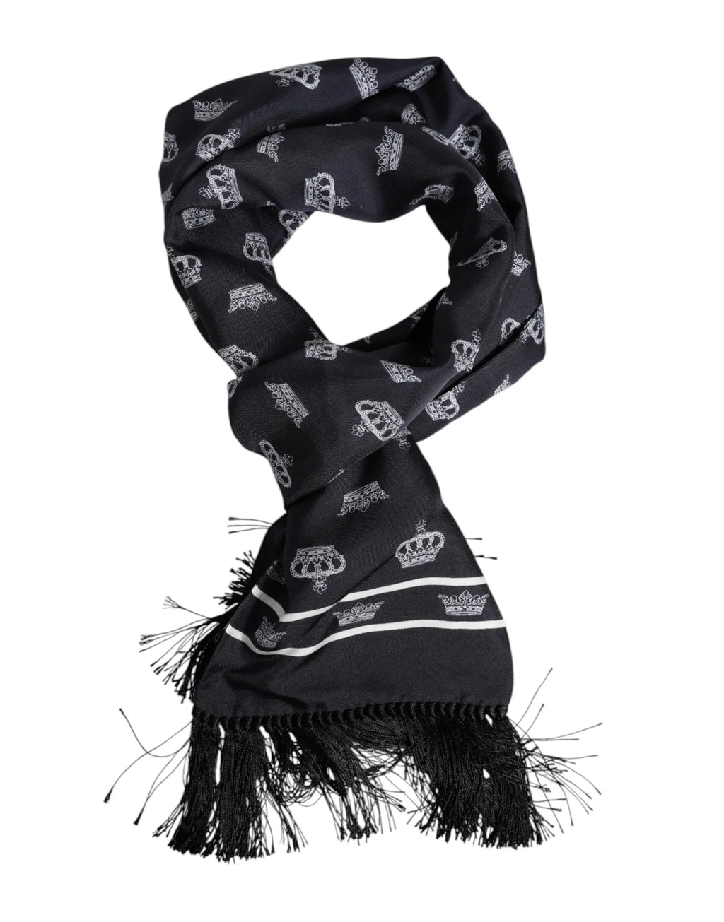 Dolce & Gabbana Black Silk Crown Fringes Men Foulard Scarf - Zeiniez