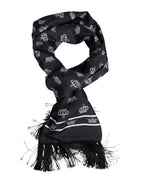 Dolce & Gabbana Black Silk Crown Fringes Men Foulard Scarf