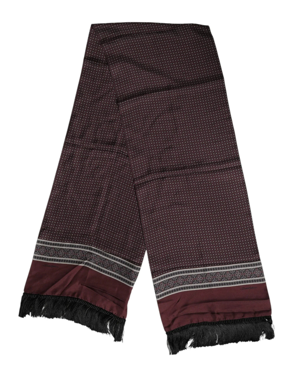 Dolce & Gabbana Maroon Dotted Silk Fringes Foulard Scarf - Zeiniez