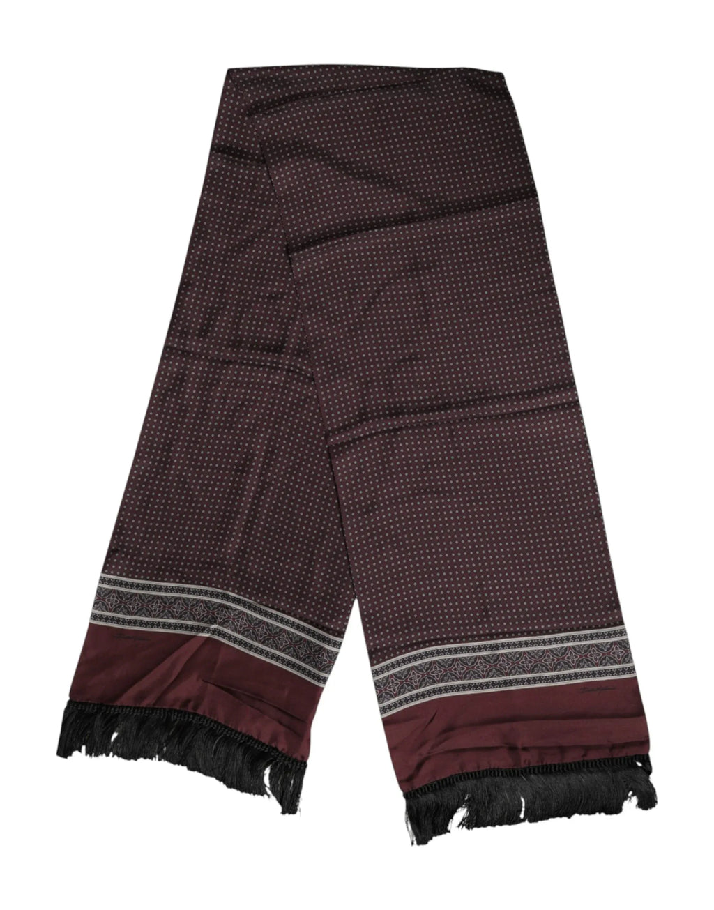 Dolce & Gabbana Maroon Dotted Silk Fringes Foulard Scarf - Zeiniez