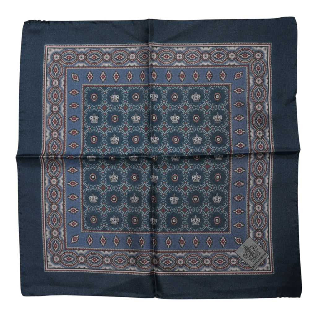 Dolce & Gabbana Blue Printed Silk Square Men Foulard Scarf - Zeiniez