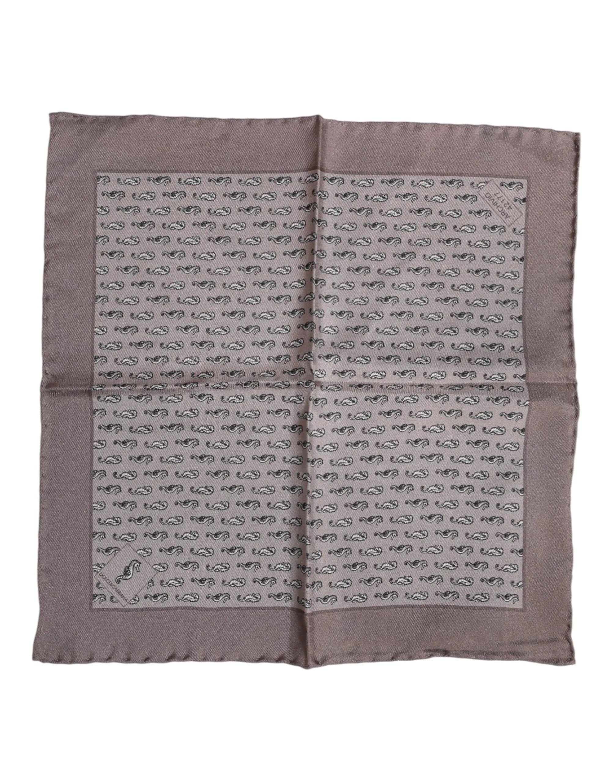Dolce & Gabbana Brown Sea Horse Silk Square Foulard Scarf - Zeiniez