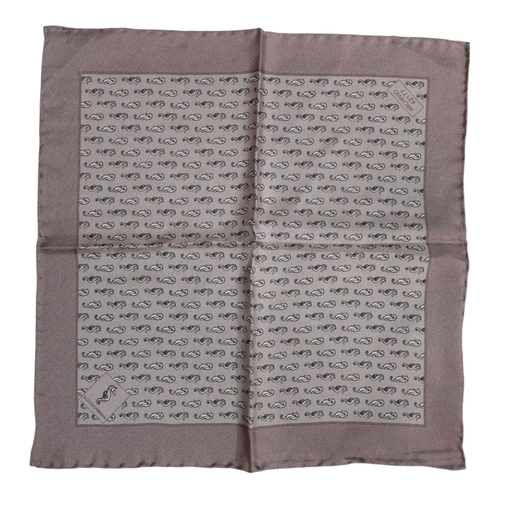 Dolce & Gabbana Brown Sea Horse Silk Square Foulard Scarf - Zeiniez