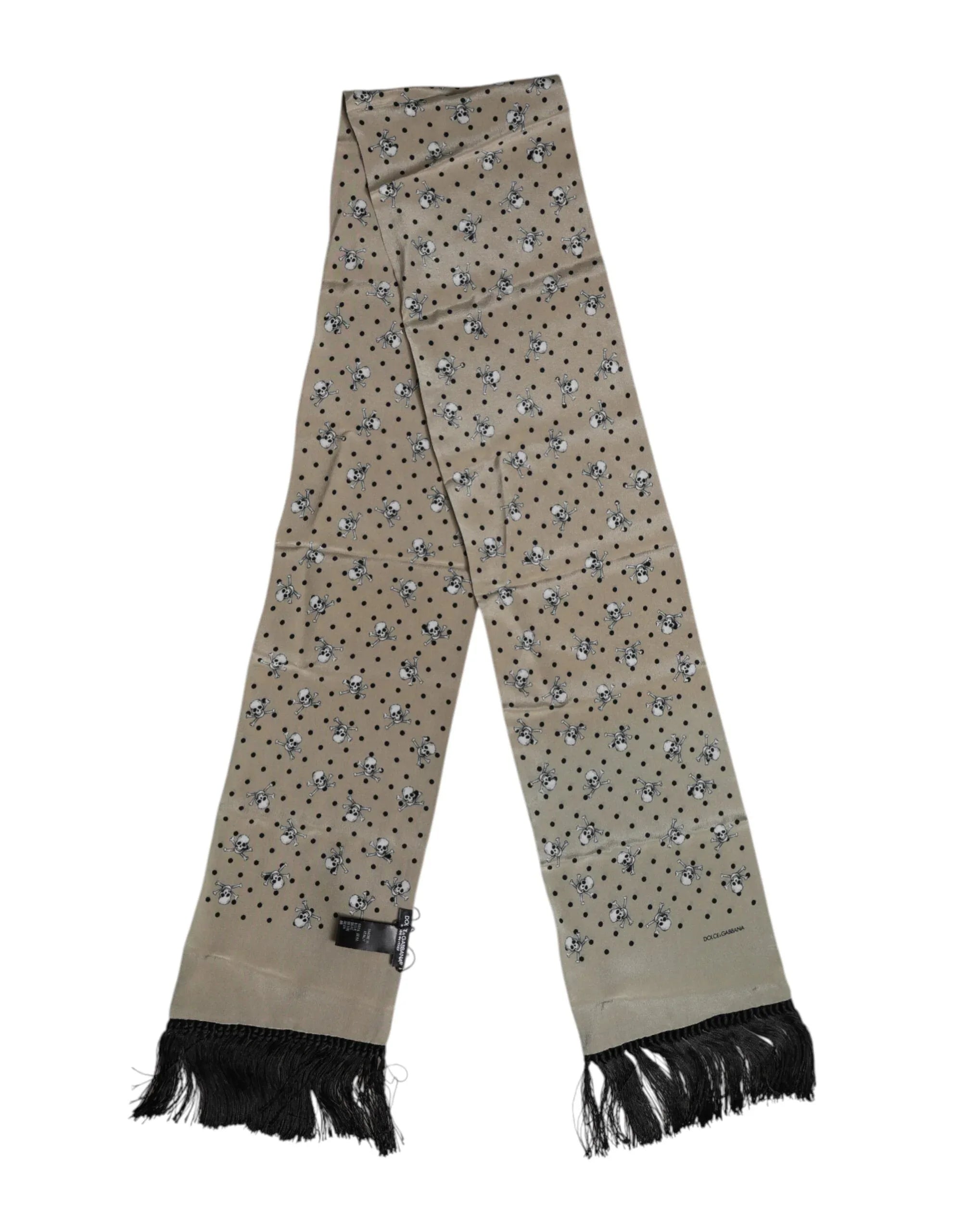 Dolce & Gabbana Gray Skulls Silk Fringes Men Foulard Scarf - Zeiniez