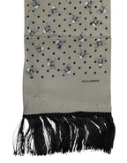 Dolce & Gabbana Gray Skulls Silk Fringes Men Foulard Scarf - Zeiniez