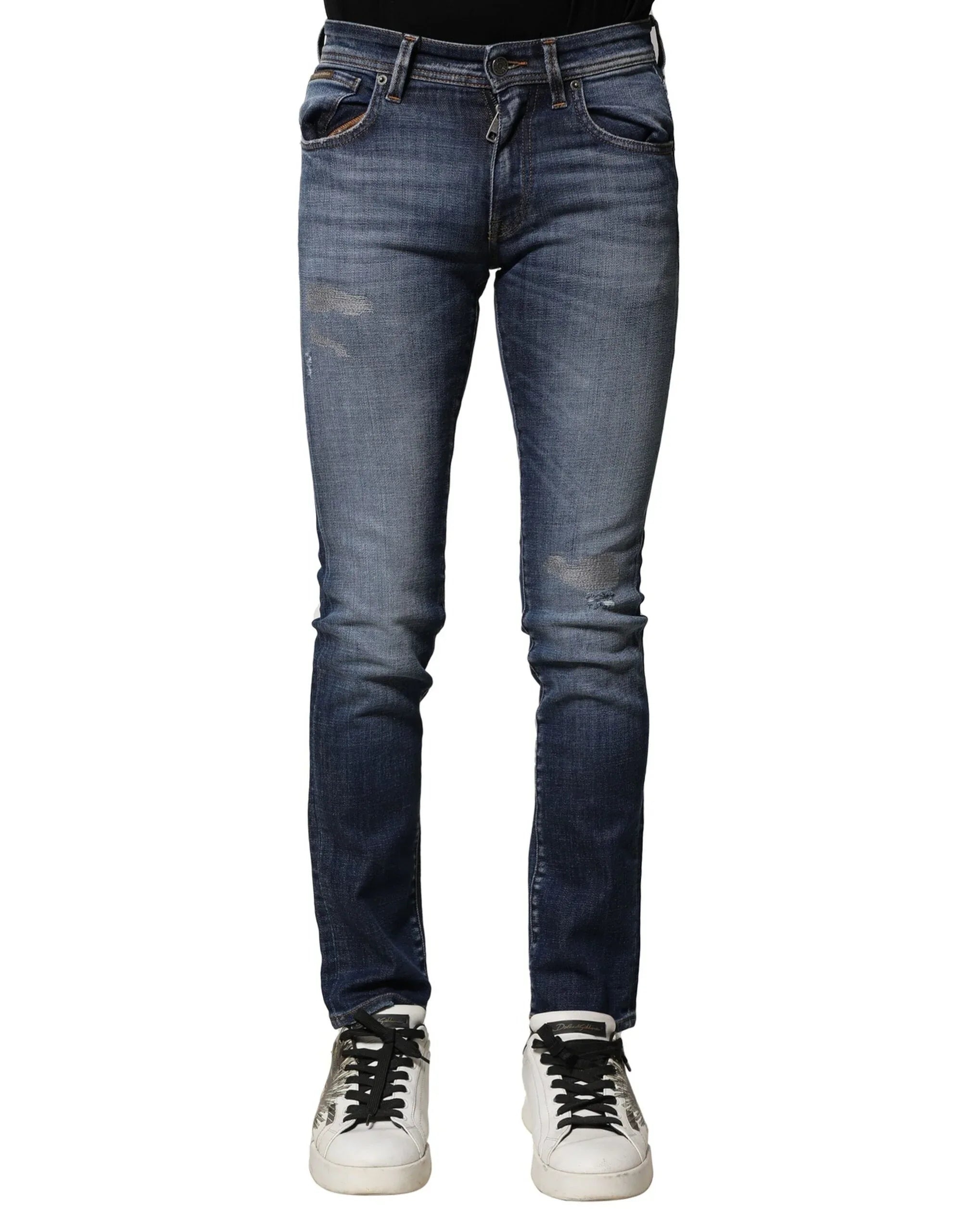 Dolce & Gabbana Blue Washed Cotton Slim Fit Men Denim Jeans - Zeiniez