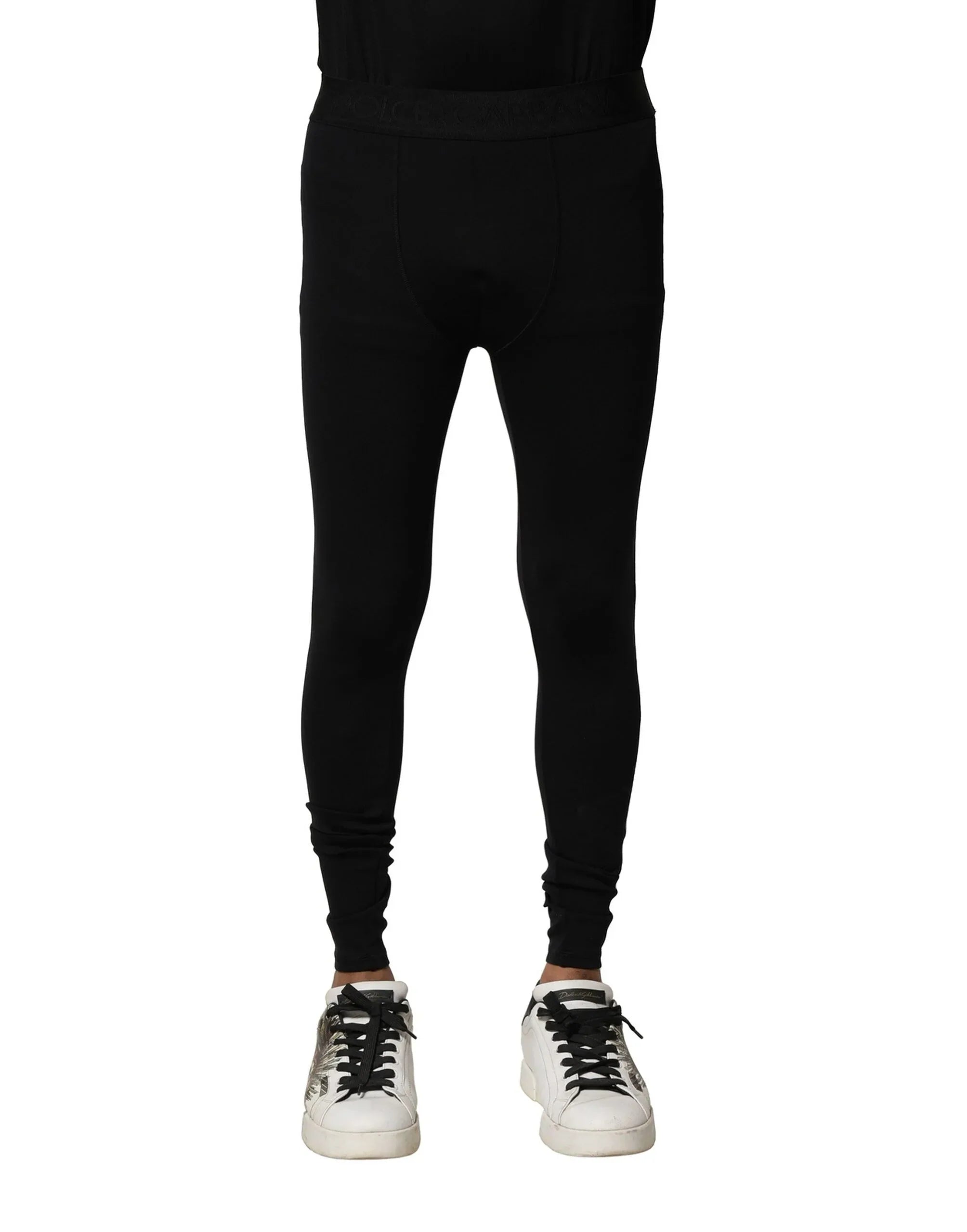 Dolce & Gabbana Black Nylon Elastic Logo Men Leggings Pants - Zeiniez