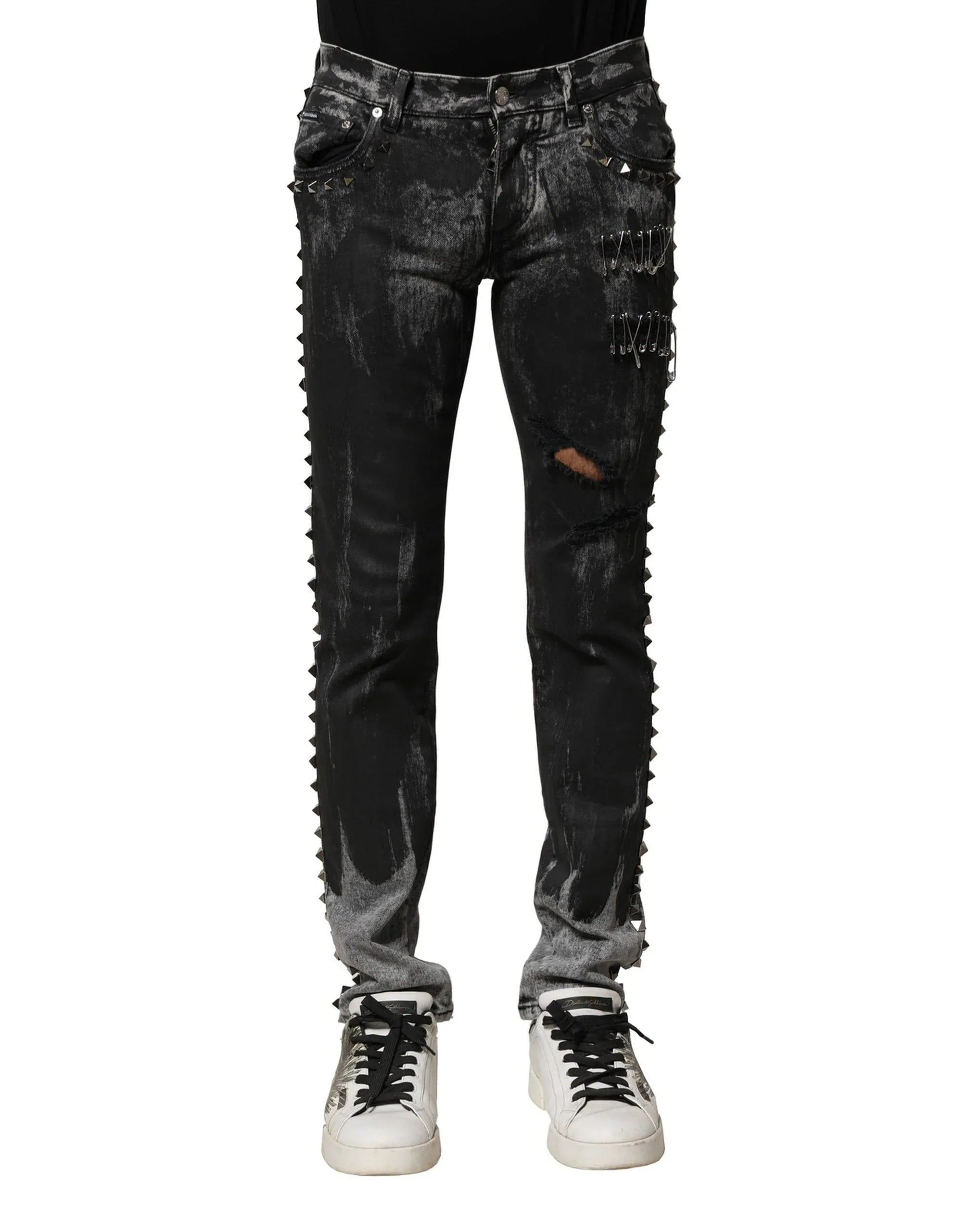 Dolce & Gabbana Black Washed Embellished Skinny Denim Jeans - Zeiniez