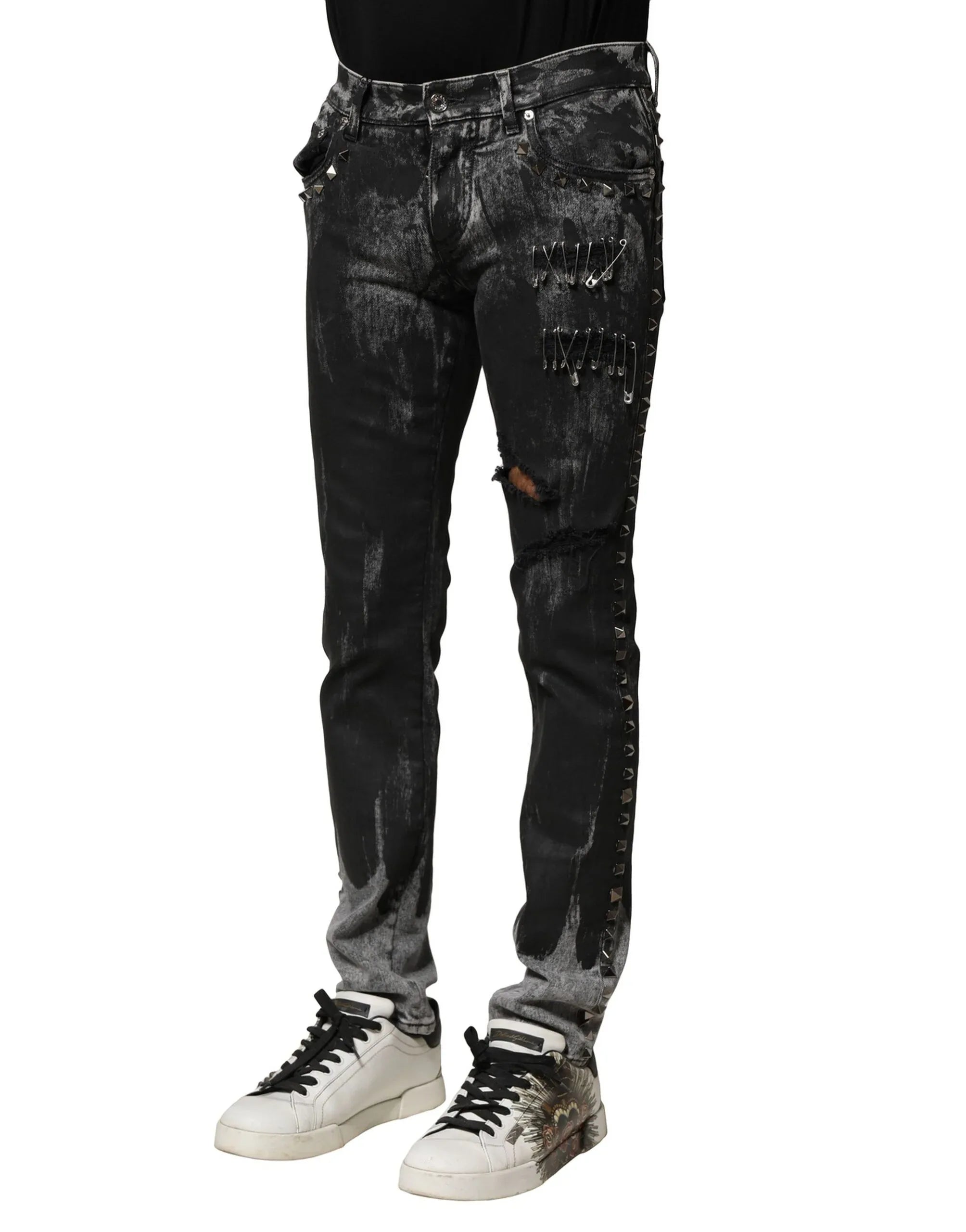 Dolce & Gabbana Black Washed Embellished Skinny Denim Jeans - Zeiniez