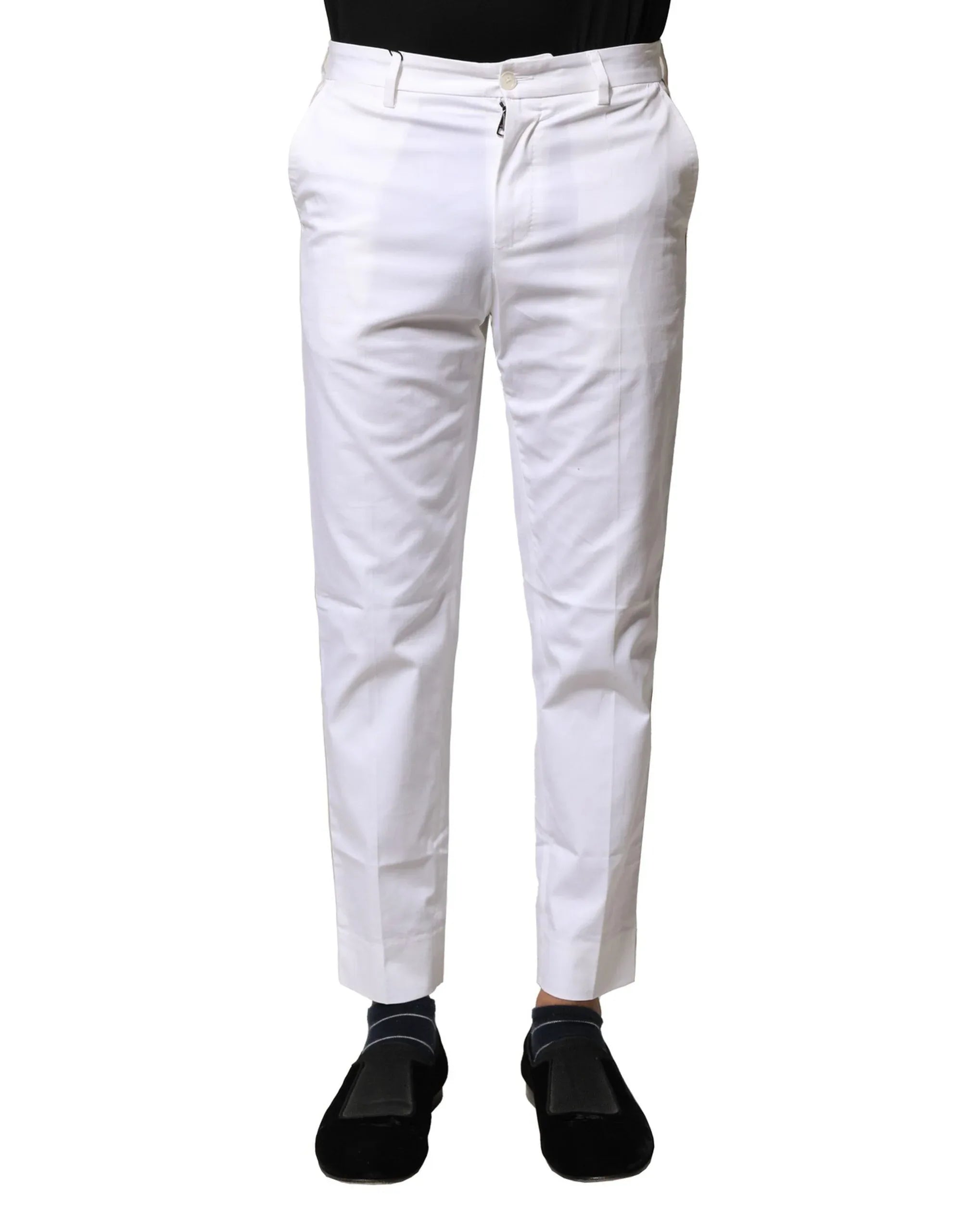Dolce & Gabbana White Cotton Straight Logo Men Pants - Zeiniez