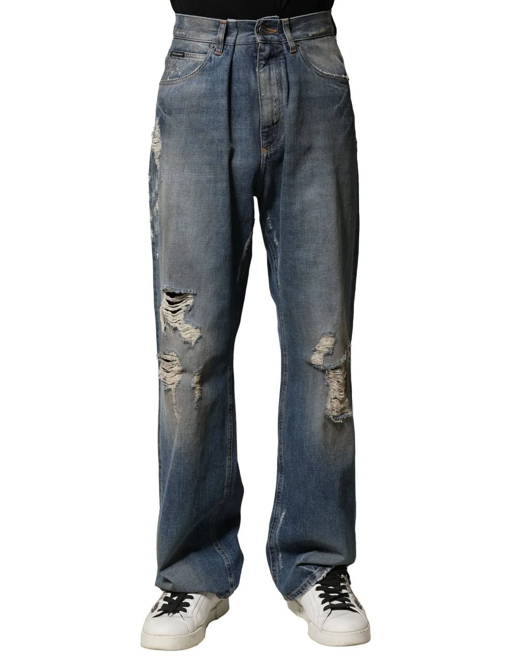 Dolce & Gabbana Blue Cotton Tattered Men Denim Jeans - Zeiniez