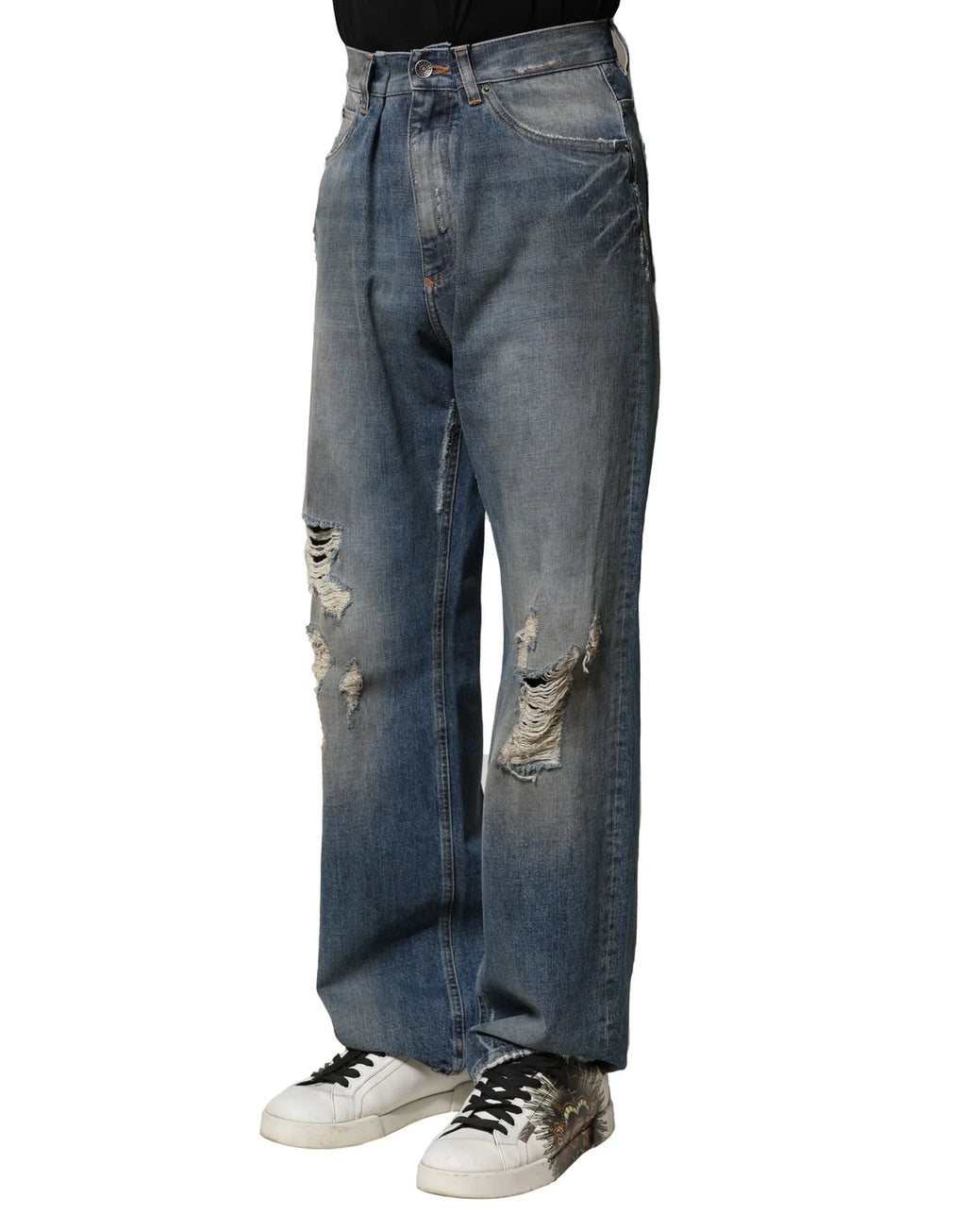 Dolce & Gabbana Blue Cotton Tattered Men Denim Jeans - Zeiniez