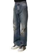 Dolce & Gabbana Blue Cotton Tattered Men Denim Jeans - Zeiniez