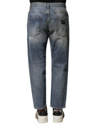 Dolce & Gabbana Blue Washed Tattered Straight Fit Denim Jeans - Zeiniez
