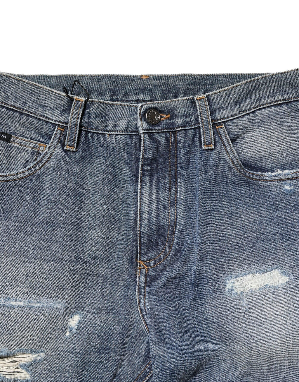 Dolce & Gabbana Blue Washed Tattered Straight Fit Denim Jeans - Zeiniez