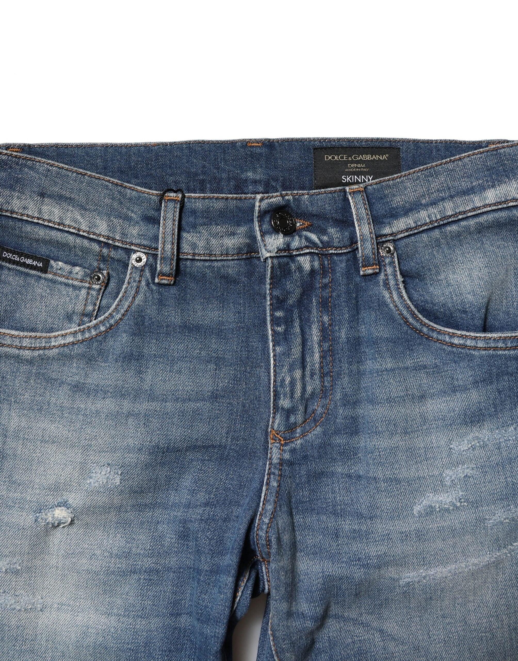 Dolce & Gabbana Blue Washed Cotton Slim Fit Men Denim Jeans - Zeiniez