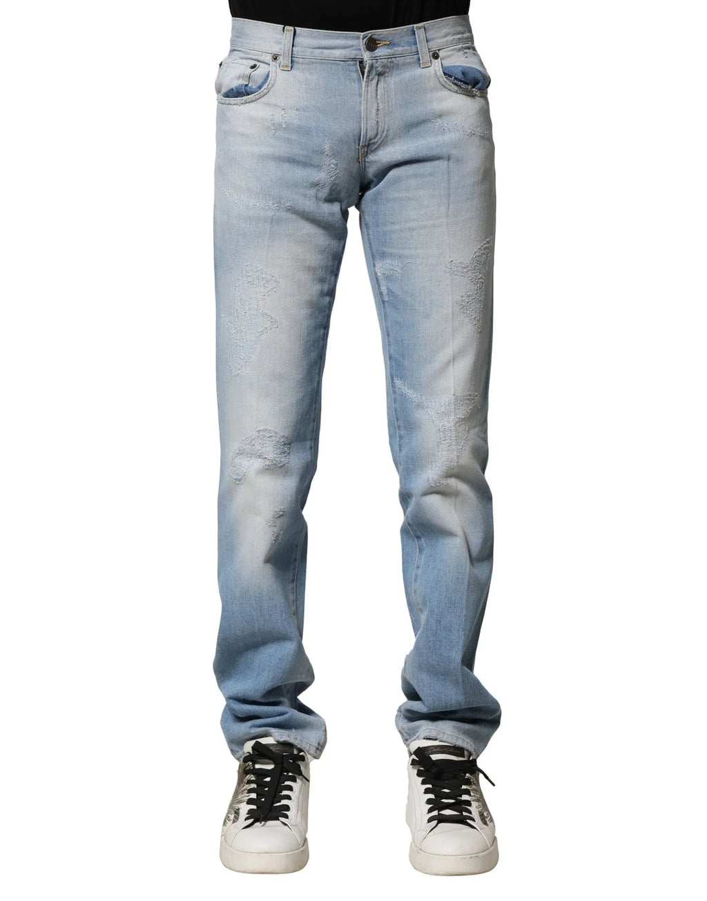 Dolce & Gabbana Light Blue Washed Straight Fit Denim Jeans - Zeiniez