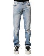 Dolce & Gabbana Light Blue Washed Straight Fit Denim Jeans - Zeiniez