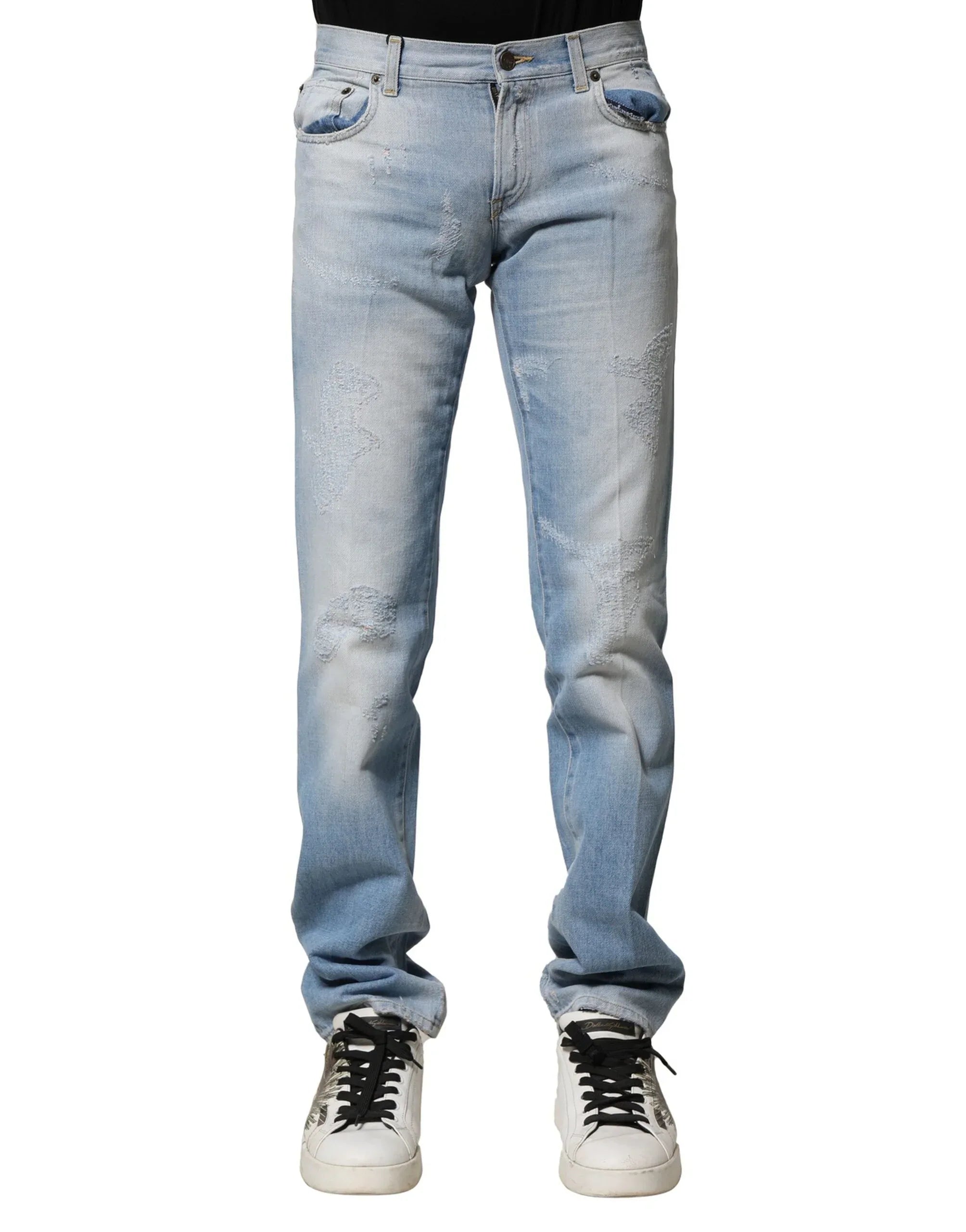 Dolce & Gabbana Light Blue Washed Straight Fit Denim Jeans - Zeiniez