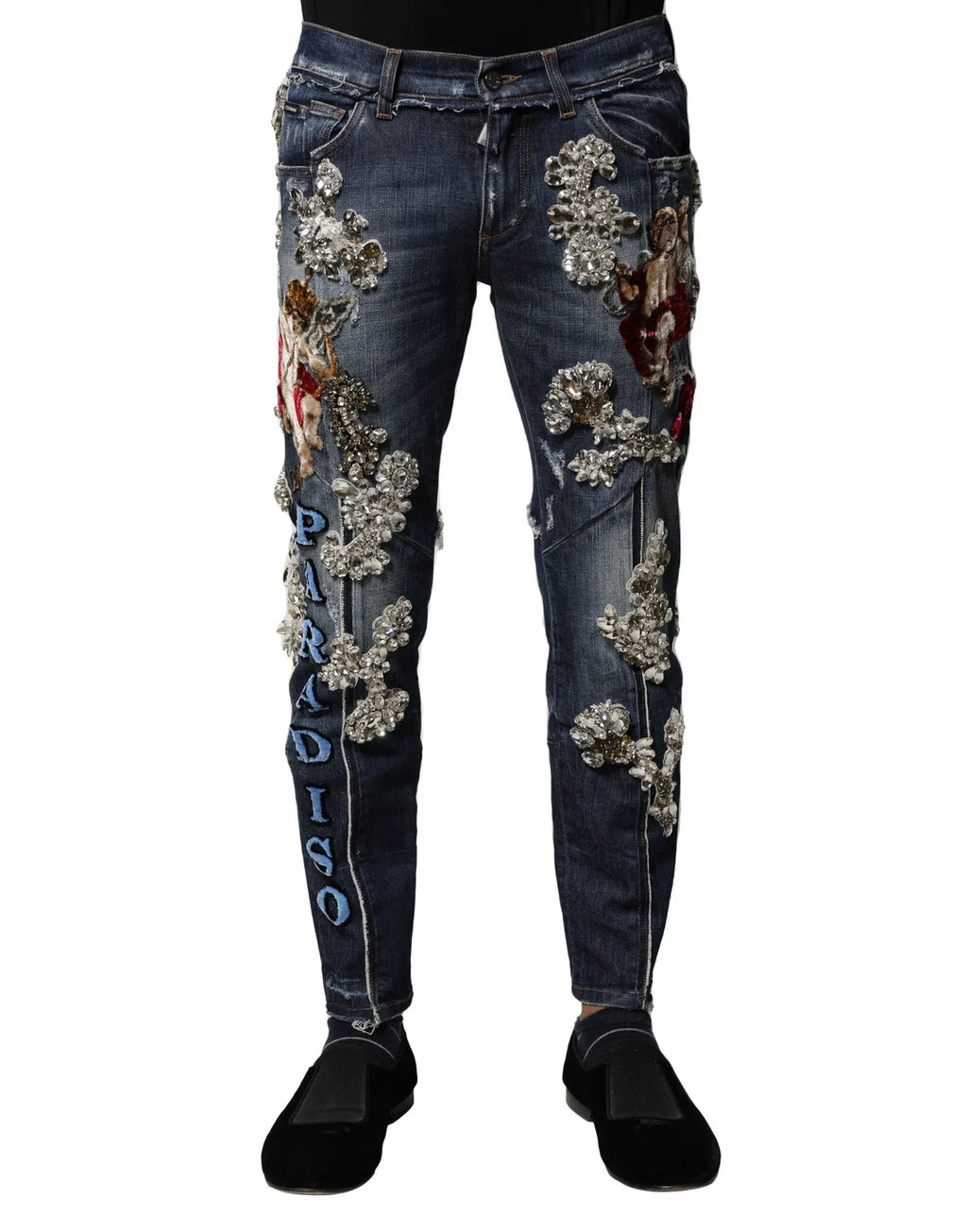 Dolce & Gabbana Blue Cotton Rhinestone Embellish Denim Jeans - Zeiniez
