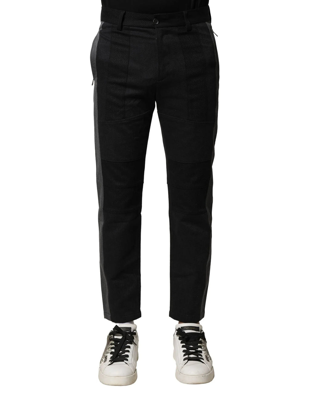Dolce & Gabbana Black Gray Cotton Tapered Men Pants - Zeiniez