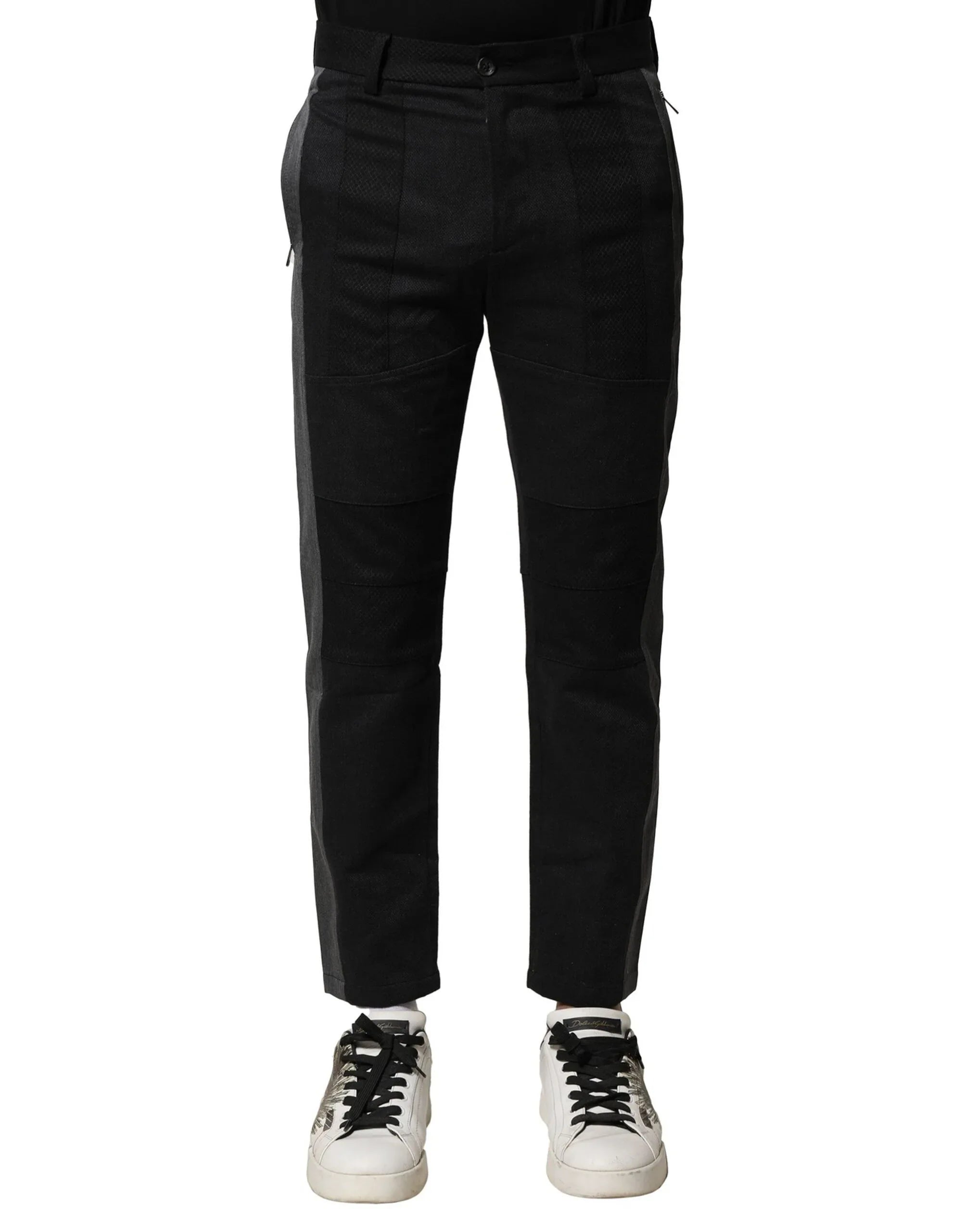 Dolce & Gabbana Black Gray Cotton Tapered Men Pants - Zeiniez