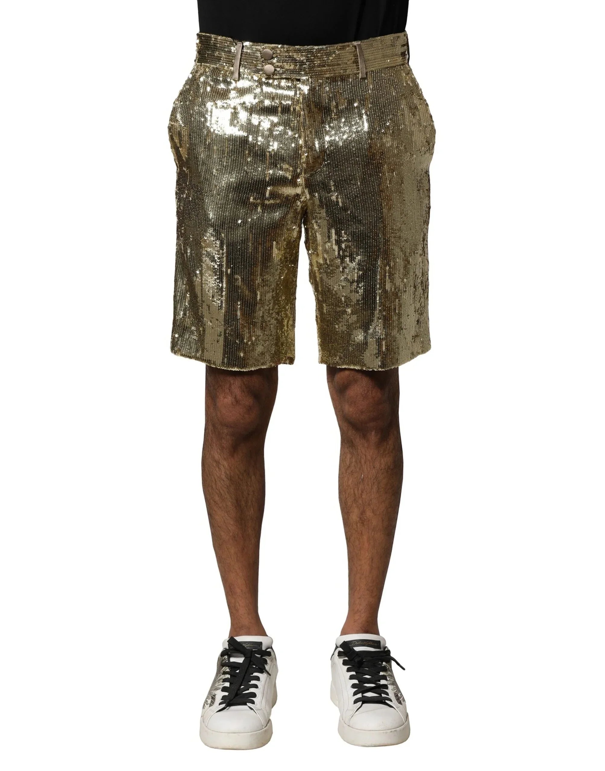 Dolce & Gabbana Gold Sequin Polyester Embellished Bermuda Shorts - Zeiniez