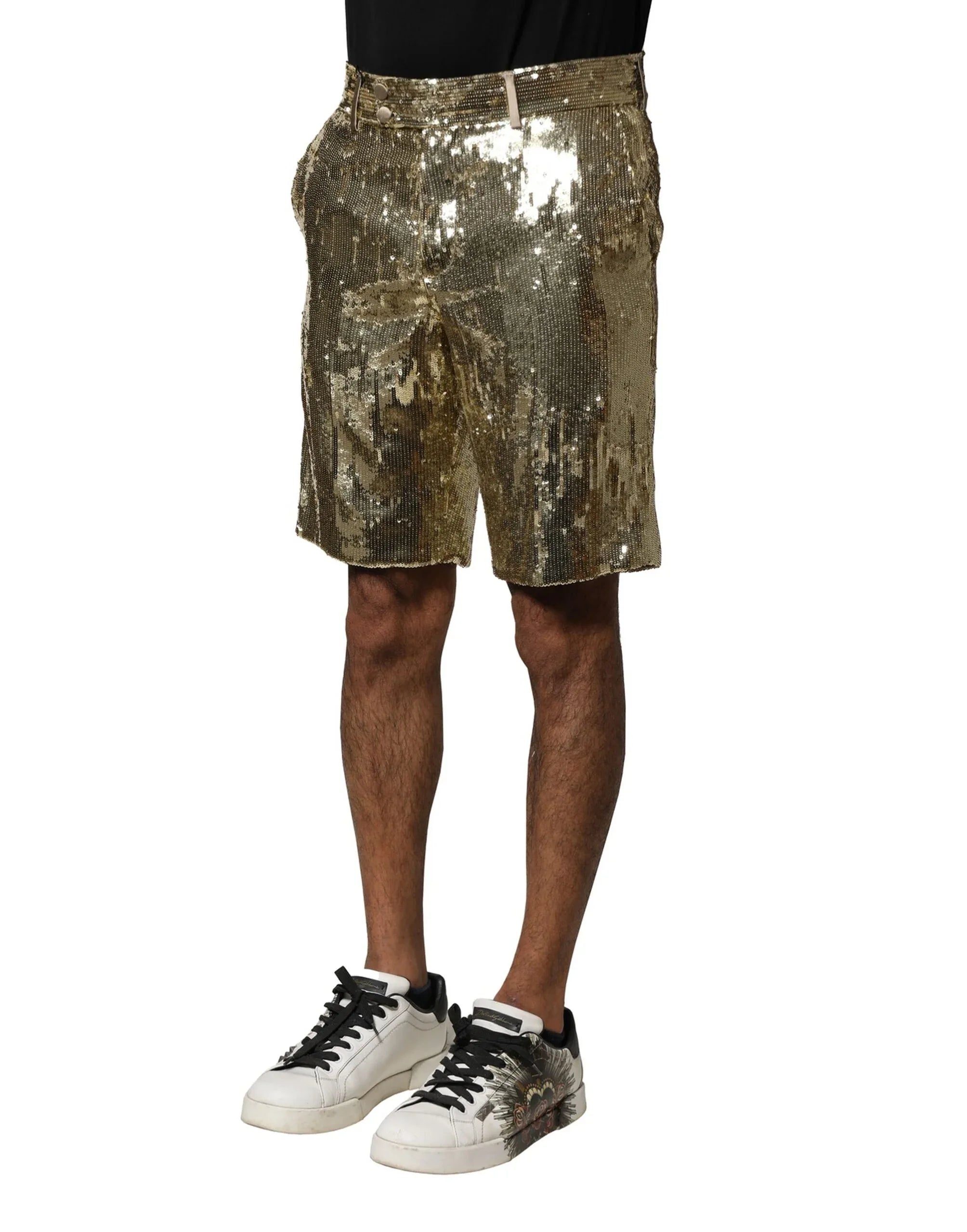 Dolce & Gabbana Gold Sequin Polyester Embellished Bermuda Shorts - Zeiniez