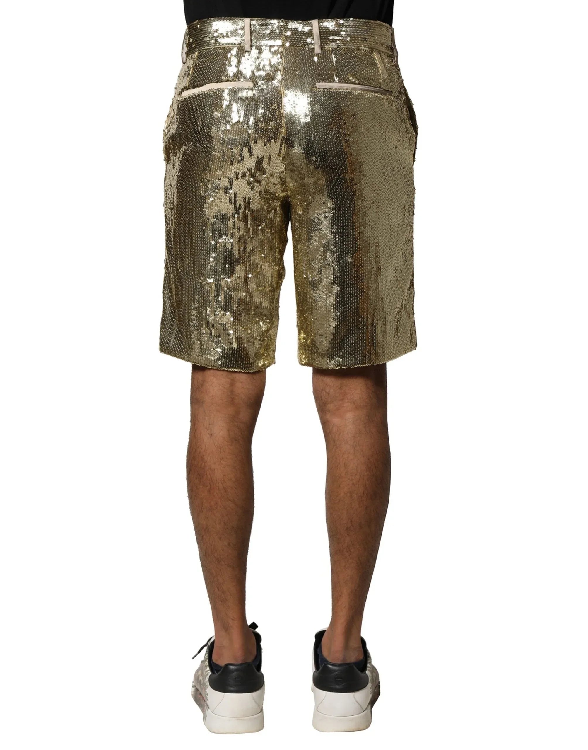 Dolce & Gabbana Gold Sequin Polyester Embellished Bermuda Shorts - Zeiniez