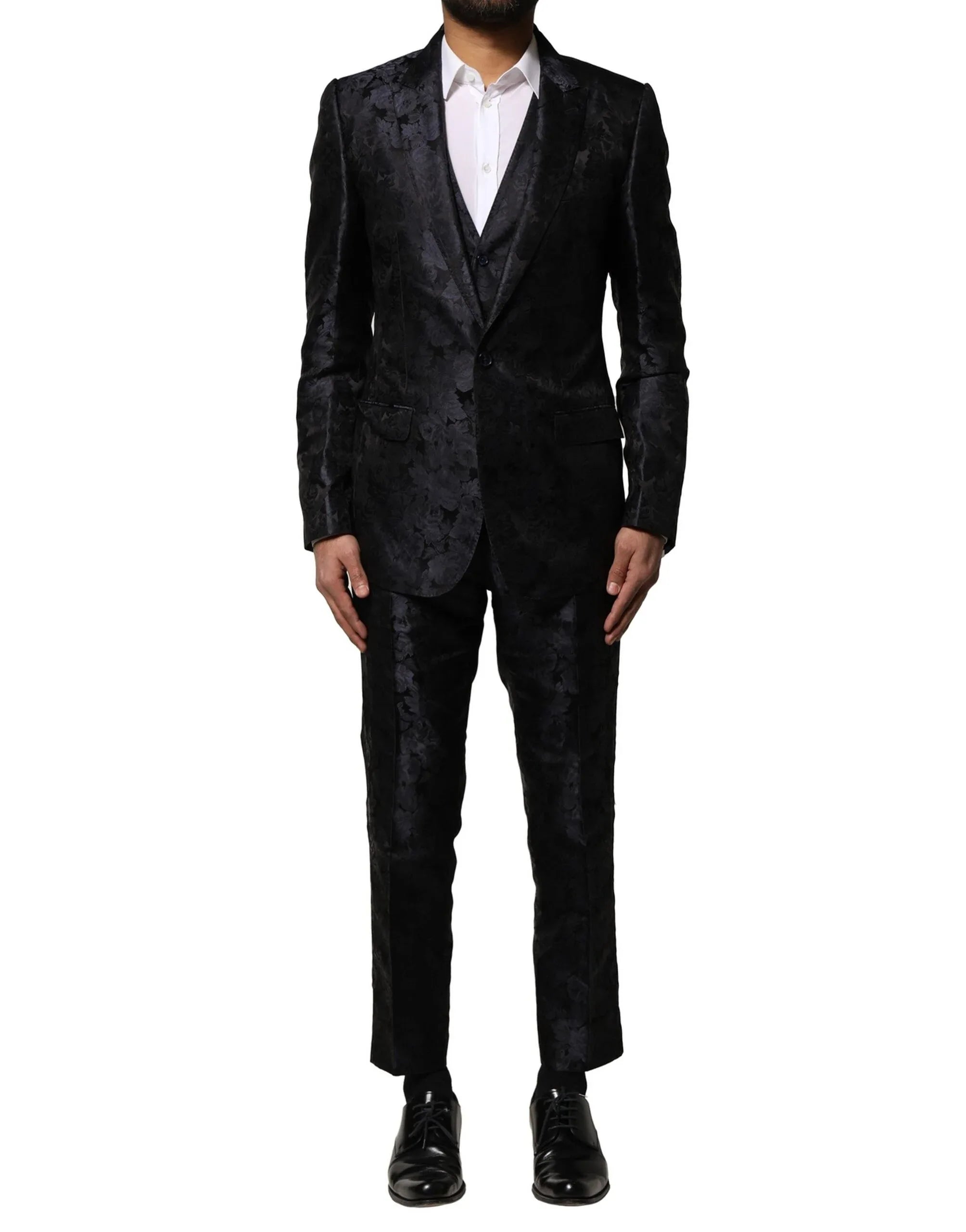 Dolce & Gabbana Black Jacquard 3 Piece Single Breasted Suit - Zeiniez