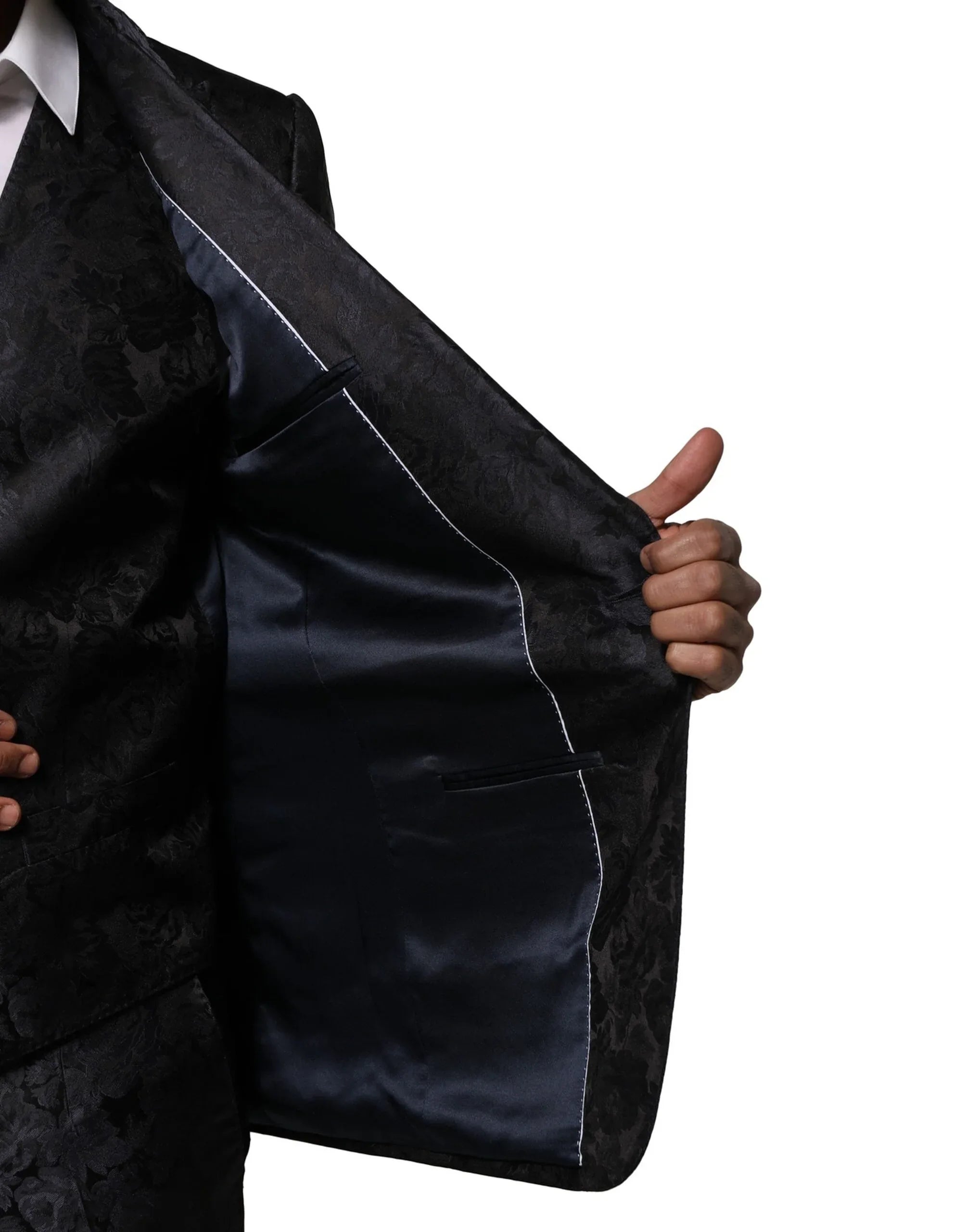 Dolce & Gabbana Black Jacquard 3 Piece Single Breasted Suit - Zeiniez