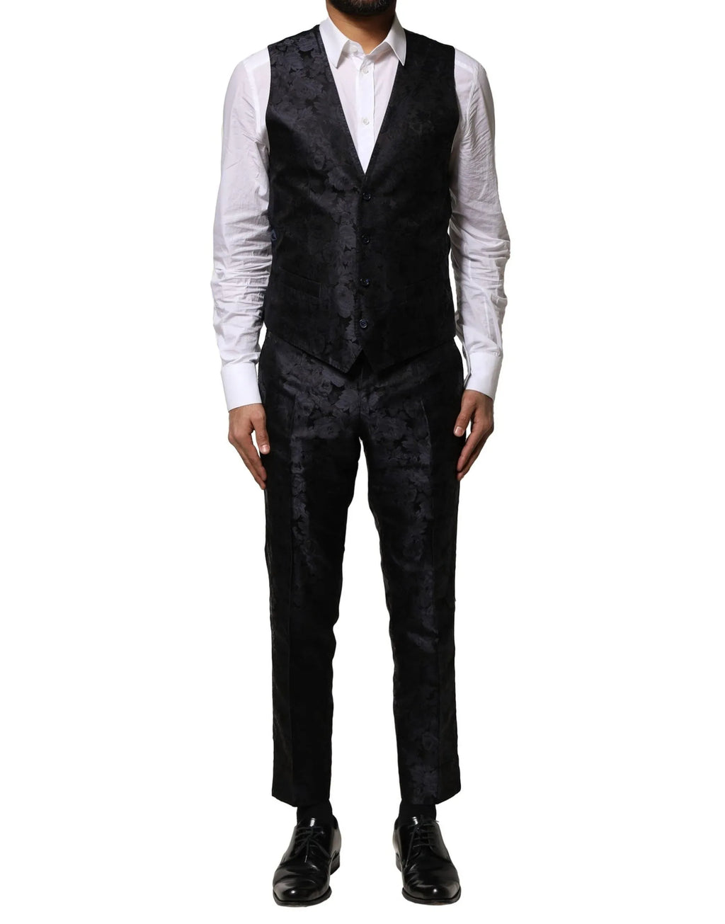 Dolce & Gabbana Black Jacquard 3 Piece Single Breasted Suit - Zeiniez